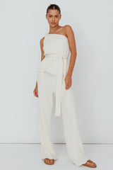 Austin City One-Shoulder Waist Tie Top Cream
