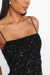 Atlanta Square Neckline Sequin Dress Black