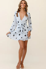 Kerry Layered Balloon Sleeve Dress Black Spot Print White