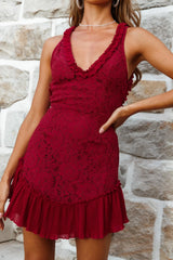 Isabella V-Neck Open Back Lace Dress Antique Rose