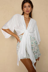 Rivera Deep V Waist Tie Top White