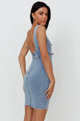 Laramy Low Back Mini Dress Washed Blue