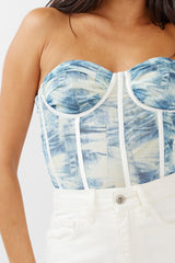 Glimmer Strapless Bustier Top Vintage Blue