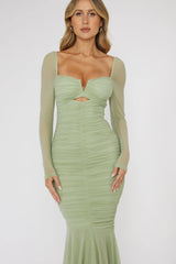 Nadia Long Sleeve Fishtail Midi Dress Mint