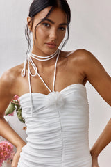 Idris String Tie Rose Accent Mini Dress Off White