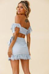 Sonnet Lace Trim Crop Top Steel Blue