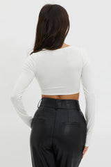 Foxy Twist Long Sleeve Crop Top White