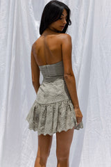 Celeene Sweetheart Neckline Flounce Hem Eyelet Mini Dress Pistachio
