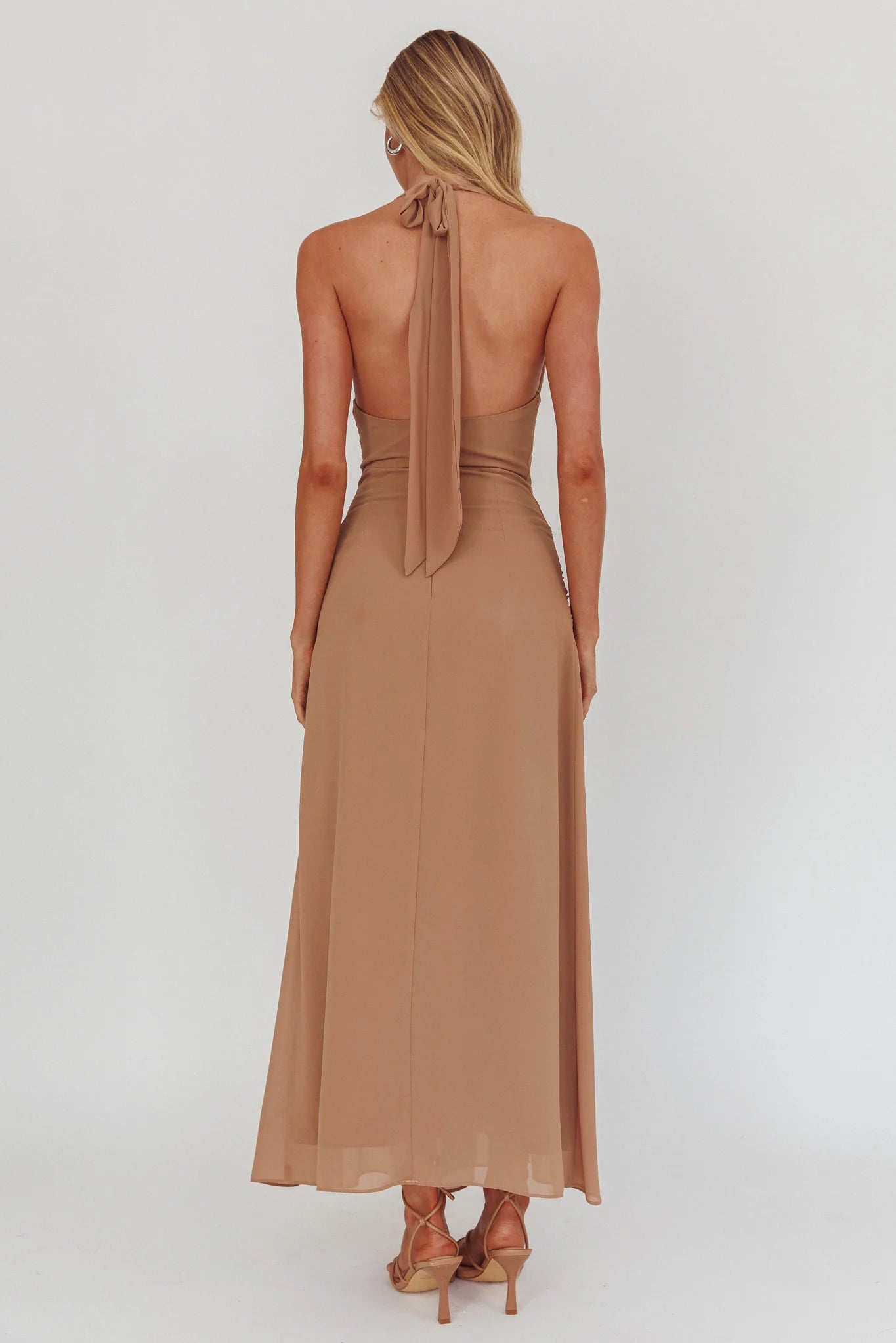 Maretha Cowl Halterneck Maxi Dress Latte