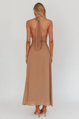 Maretha Cowl Halterneck Maxi Dress Latte