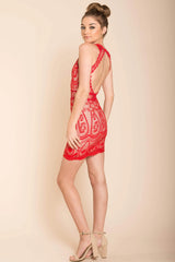 Paris Lacey Bodycon Dress Red