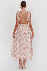 Doe Eyes Lace-Up Back Maxi Dress Floral Peach