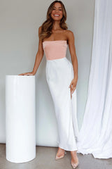 Everlee Strapless Split Midi Dress Peach