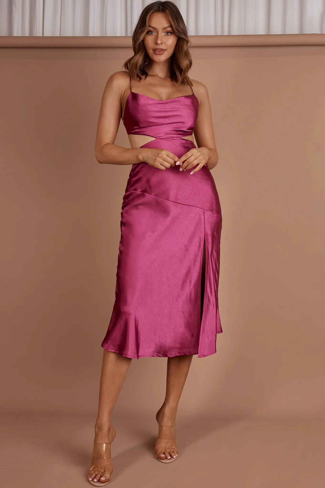 Midnight Muse Strappy Back Midi Dress Fuchsia