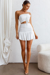 Bridie One Shoulder Shirred Mini Dress White