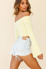 By Your Side Off-Shoulder Long Sleeve Fuzzy Knit Top Yellow