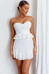 Fauna Strapless Frill Trim Dress White