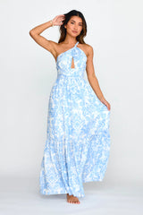 Kamali One-Shoulder Keyhole Maxi Dress Blue