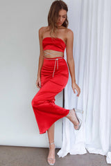 Nohemi Strapless Diamante Maxi Dress Red
