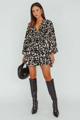 Going Your Way Long Sleeve Mini Dress Floral Black