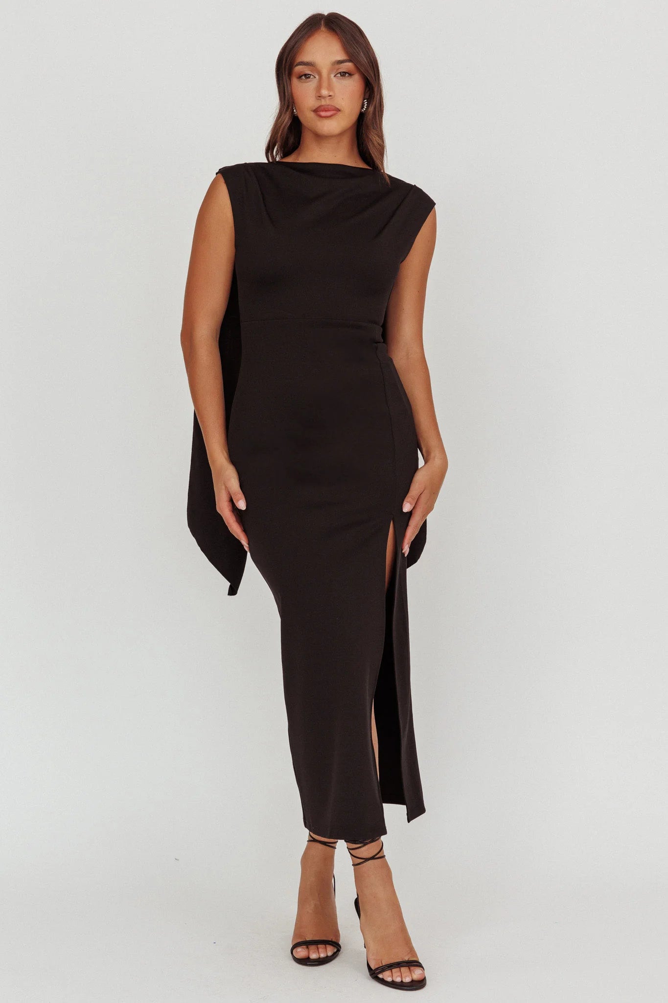 Looks Of Love Shoulder Sash Maxi Dress Black