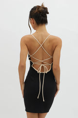Future Awaits Lace-Up Back Mini Dress Black