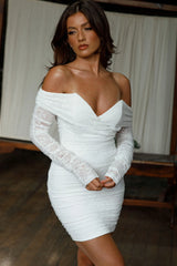 Moonrise Off-Shoulder Long Sleeve Dress Lace White