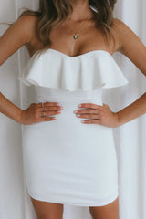 Blue Moon Ruffle Neckline Mini Dress White
