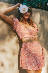 Paradis Ruched Eyelet Embroidery Mini Skirt Terracotta
