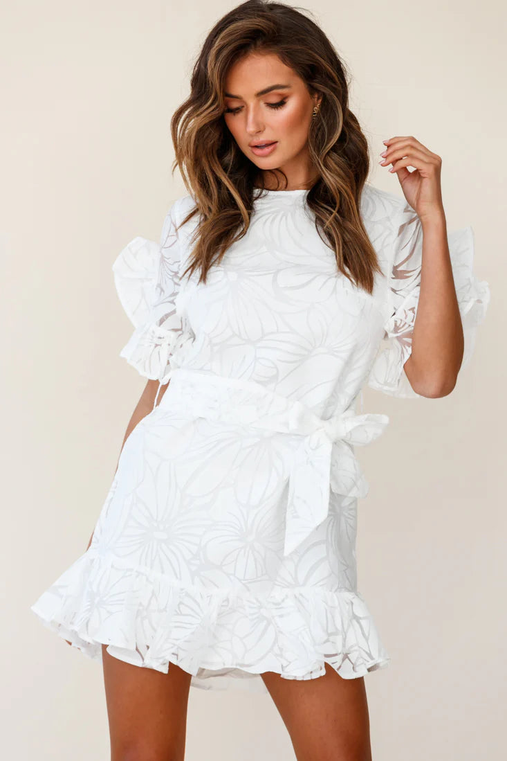 Coolum Ruffle Sleeve Dress White