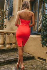 Avila Pintuck Pleat Bust Strapless Dress Neon Orange
