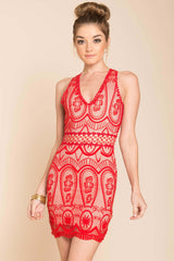 Paris Lacey Bodycon Dress Red