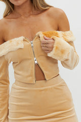 Nordic Lights Fur Trim Top Beige