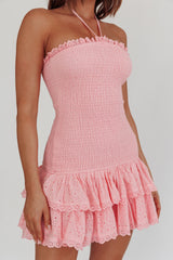 Franni Shirred Drop Waist Mini Dress Pink