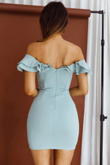 Rossi Off-Shoulder Double Ruffle Dress Blue