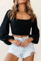 Love Like This Balloon Sleeve Open Back Crop Top Black