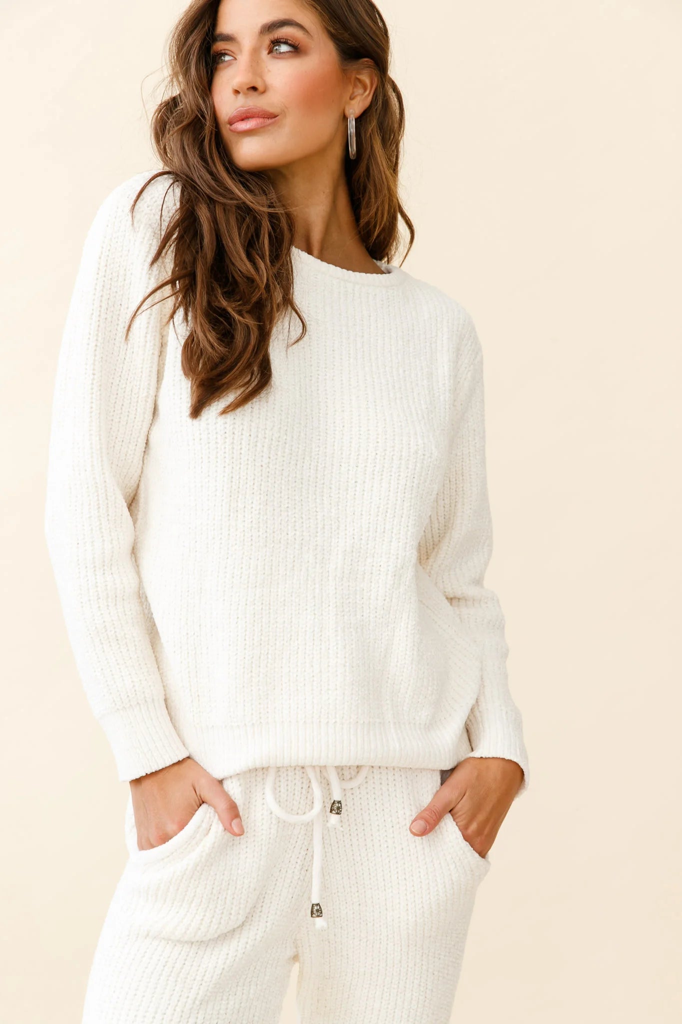 Sundown Crew Neck Knit Sweater Cream