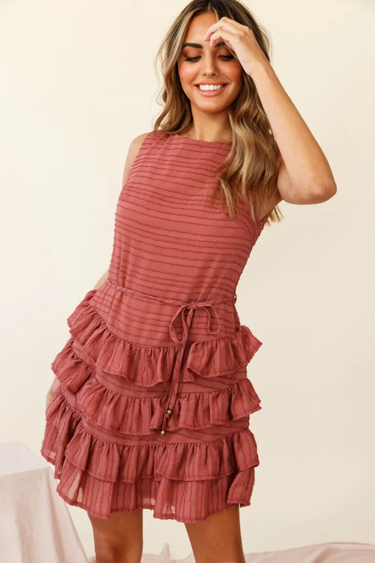 Zayah Sleeveless Layered Frill Dress Rose