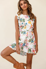 Endless Love Sleeveless Ruffle Dress Floral Print White