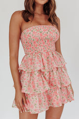Like Angels Shirred Bodice Ruffle Mini Dress Pink