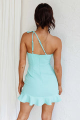 Over The Rainbow One-Shoulder Ruffle Trimmed Mini Dress Mint