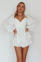It's Complicated Long Sleeve Flounce Romper White