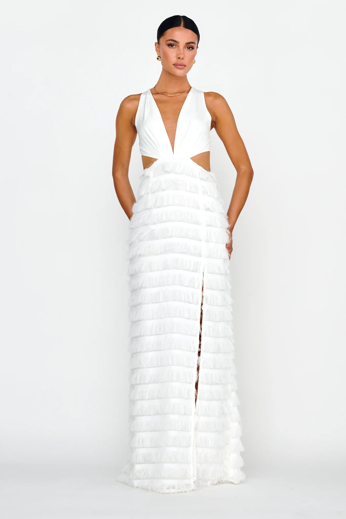 Bold Move Fringe Trim Maxi Dress Ivory