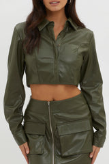 Fallen Angel Faux Leather Crop Top Olive
