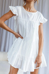 Hyacinth Ruffle Sleeve Smock Dress White