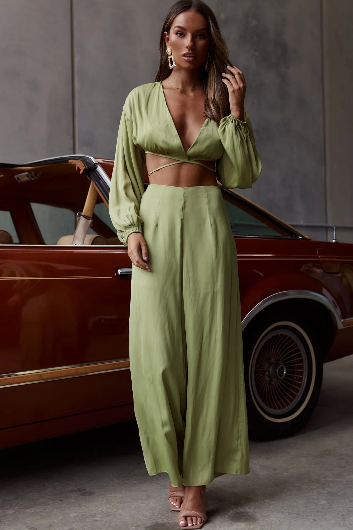 Lilian Long Sleeve Crop Top Olive