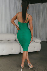 Good Vibes V-Neckline Knee Length Dress Green