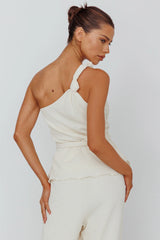 Austin City One-Shoulder Waist Tie Top Cream