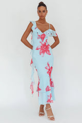 Sun Lover Ruffle Trim Maxi Dress Lily Blue