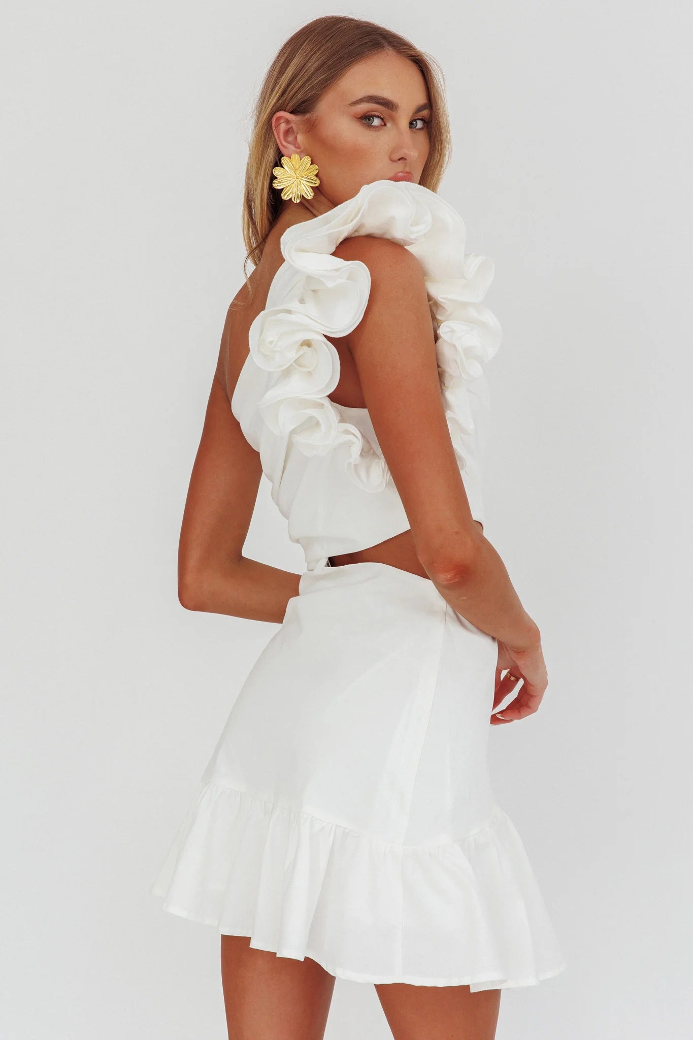 Deanna One-Shoulder Cut-Out Mini Dress White